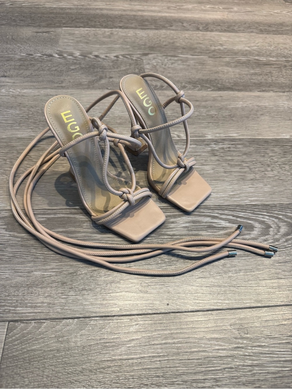 EGO Nude Knot-Strap Square Toe Heeled Sandals